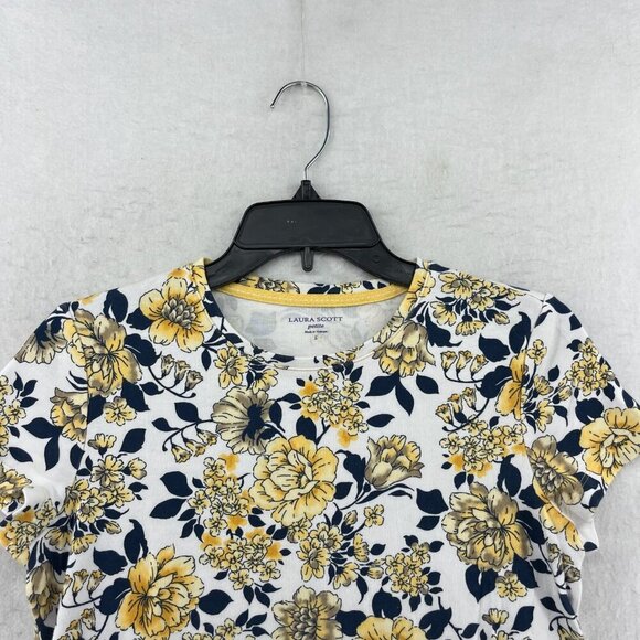 Laura Scott T Shirt Women PS White Yellow Floral Pullover Round Neck Cottagecore - Picture 6 of 12